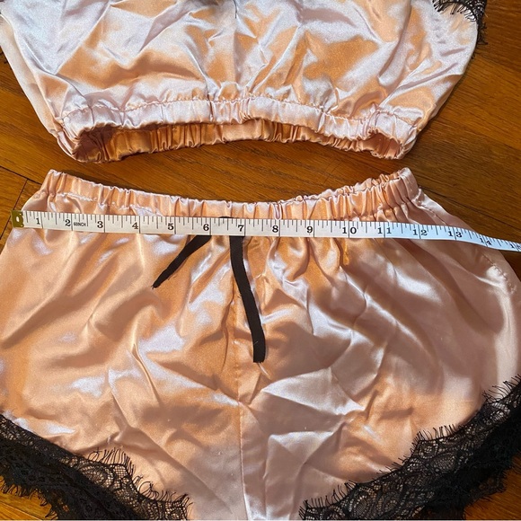 SHEIN Pink Satin Pajama Set with Black Lace - Picture 6 of 9